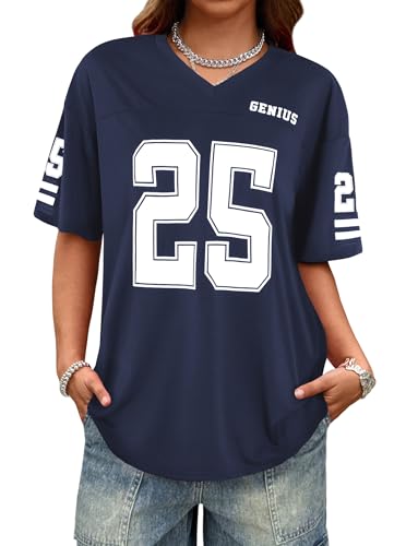 Image of LovelyWholesale Women's Oversized V Neck Jersey Shirts Summer Football Graphic Tee