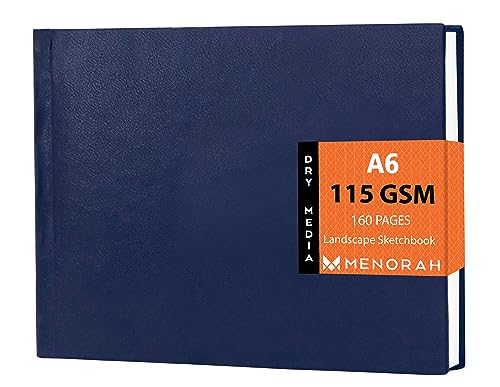 Image of MENORAH Paper - Artist Sketch Book- A6-115 GSM (160 Pages / 80 Sheets) Drawing Notebook, Watercolor- Hard Bound Book- (10.5 Cm X 14.8 Cm)- Completely Handmade- Landscape-Dark Blue