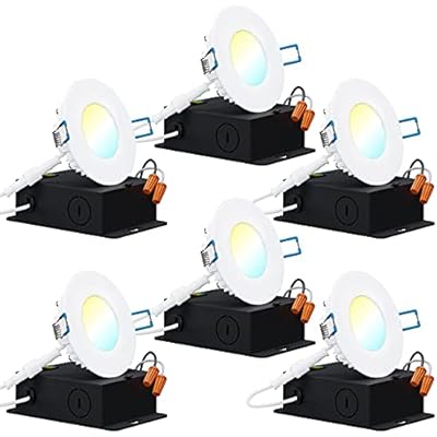 Sunco 3 Inch Ultra Thin LED Recessed Ceiling Lights Smooth Trim Selectable CCT 2700K/3000K/3500K/4000K/5000K Dimmable 8W=50W Wafer Thin Canless with Junction Box 6 Pack