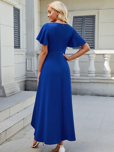 Image of QMZ Wedding Guest Dresses for Women V Neck Cocktail Dress Ruffle Sleeve A Line Evening Party Formal Dresses for Women