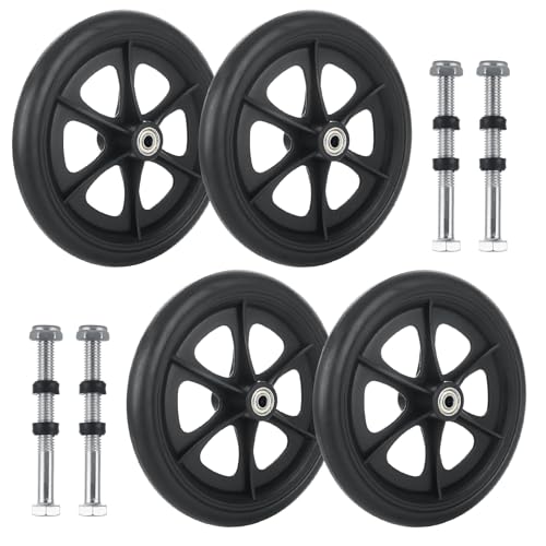 LANIAKEA 4PCS Replacement Wheelchair Wheels 8inch Universal Aid Wheels Anti-Slip Rollator Walker Replacement Casters for Wheelchairs, Walkers, Rollators (Black)