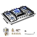 SENGMATE 30 Inch Gas Cooktop, 5 Burner Gas Stove Top, Built-In or Countertop Installation, 304 Stainless Steel, NG/LPG Convertible, Flame Out Protection, Ideal for Home Kitchens & Restaurants