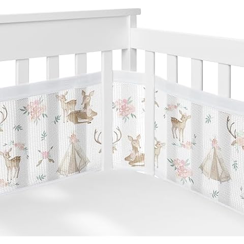 Sweet Jojo Designs Woodland Deer Floral Mesh Crib Liner Cover