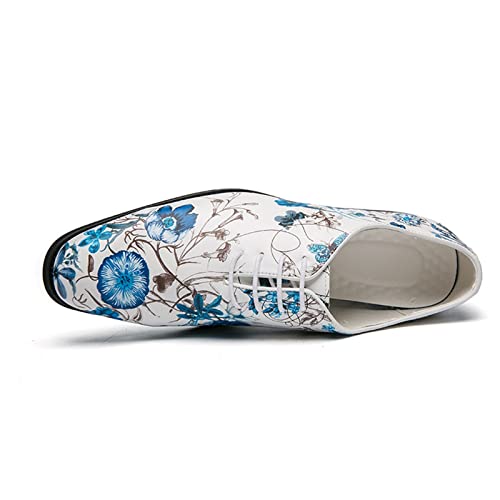 Formal Shoes for Men Lace Up Round Toe Blue Flower Vegan Leather Low Top Non Slip Resistant Party(10 M US)2