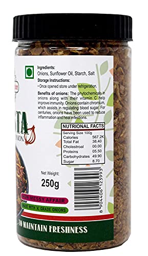 Image of Nature's Spice Birista Fresh Crispy Fried Onion - Pack of 4 (250g Each) Golden Pyaz Used for Biryani, Noodles, Gravies & Indian Curries | Healthy & Tasty Snack | Good Source of Dietary Fiber
