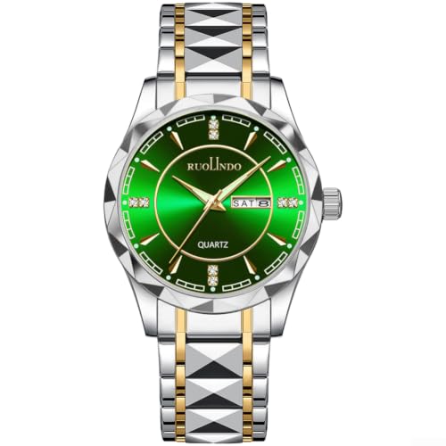 Image of Sumsoctober Luminous Men Wristwatch Date Display Waterproof(Silver Green)