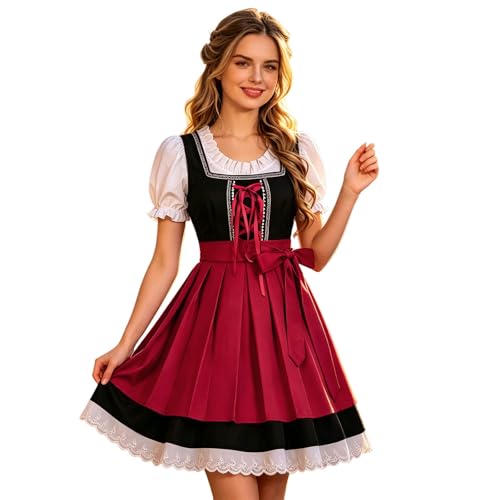 Vestido tirolés para mujer midi con cuello cuadrado y diseño tradicional