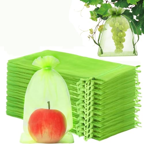 Bolsas para Uvas en Parra,50 PCS 10x15 cm Bolsas Protectoras para Uvas con Cordón Bolsas Organza de Malla para Proteger Contra Pájaros Avispas y Otros Insectos