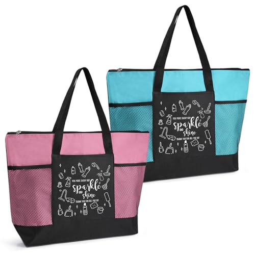 2 unidades - Bolsa tote de agradecimiento para empleados con cremallera y bolsillo de malla, para personal de limpieza (limpio, azul, rosa) miniatura 1