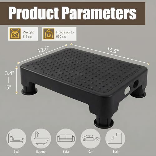 Image of CHIKILLA Adjustable Step Stool for High Beds and Cars, 650lbs Heavy Duty Bed Step for Elderly, Non-Slip Mobility Platform for Bathtub, Kitchen, SUV, 4 Height Levels 3.4-5 inch Portable Stair Assist, Black