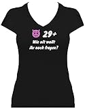 Grosse Auswahl Shirt Geburtstag Damen Geburtstagsshirt T-Shirt Glitzeraufdruck 30. Geburtstag 29+ Wie oft wollt Ihr Mich noch Fragen + Emoji Teufel Smile, M