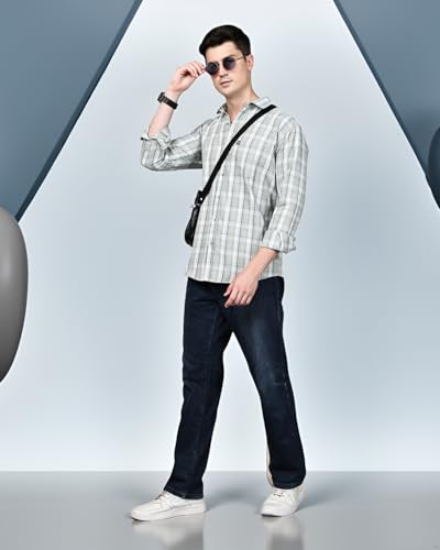 Image of Majestic Man Stylish Slim Fit Cotton Spread Collar Checked Casual Shirt for Men