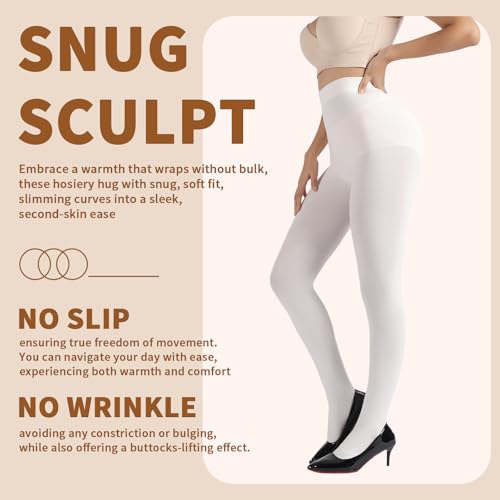 Image of DancMolly Opaque Fleece Lined Tights for Women, High Waist Warm Winter Thermal Control Top Pantyhose