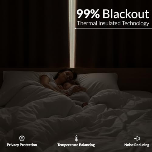 Image of HOMEMONDE 100% True Blackout Curtains Customize Size - Pack of 2 Curtains, Embossed Panels Light Block Thermal Insulated & Noise Reducing Room Darkening Curtains (Brown)