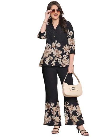 Women’s Floral Printed Co-Ord Set Casual & Party Stylish Top & Flared Pants Set-image-34