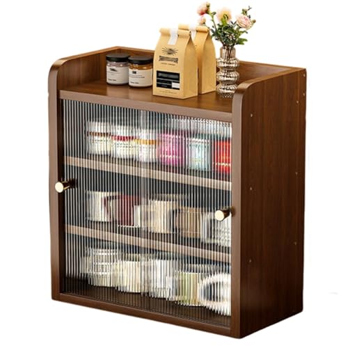 Meuble de rangement de cuisine en bois avec portes coulissantes à plusieurs niveaux - Boîte à épices et pain - Buffet élégant - Marron - 50 x 24 x 55 cm