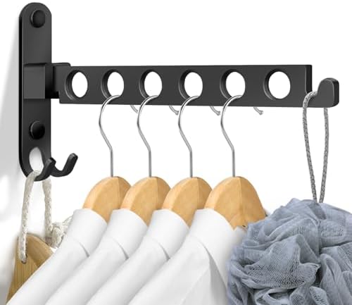 Folding Wall Coat Rack, Wall Mounted Clothes Hanger with Hook, Fo...