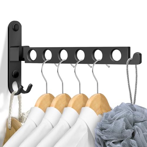 TINIFO Perchero de Pared Plegable, Colgador de Ropa Montado Pared con Gancho, Perchas Pared Plegable Aluminio para Balcon...