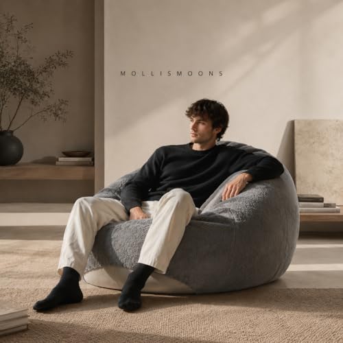 Image of Mollismoons Bean Bag XXXL Size for Adults & Kids Fur bin Bag Luxury Bean Bag Chair (Bean Bag Without Beans Cover(Assembly Required), Light Grey)