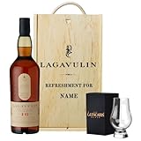 Personalised Lagavulin Single Malt Scotch Whisky Gift Set – 70cl Bottle (43% ABV) with Glencairn Glass in Wooden Presentation Box | Premium Personalised Whisky Gift for Him or Her