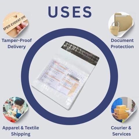 Image of Packaging material 6X8 inch x Pack of 100 | 52 Micron White Poly Bags Mailers with POD | Strong Adhesive Seal | Pouch| packaging materials for small business | Courier Bags | Plastic Pouch