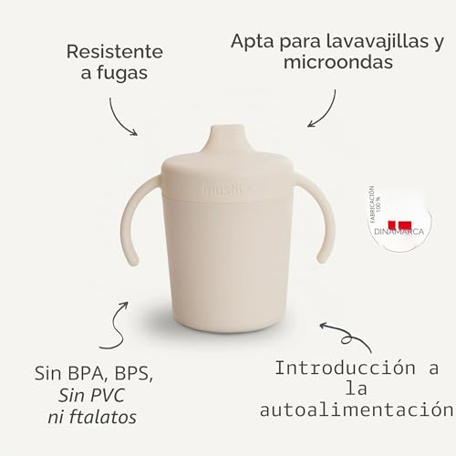 Miniatura 8 de Mushie Taza Para Beber De Entrenamiento, Fabricada En Dinamarca, Tapa Y Asas Resistentes A Fugas, A Partir De 6 Meses Salvia