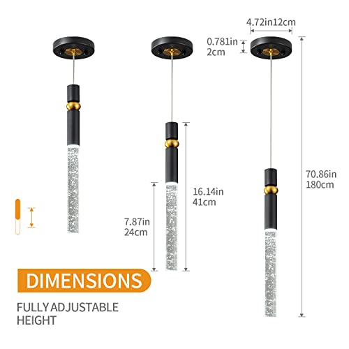 Lmqnine Kitchen Light Fixtures Ceiling Dimmable Led Modern Black Mini Pendant Lighting With Bubble Crystal Pendant Light For Kitchen Island Bedroom Hallway Entryway (3-Pack) #TOP5