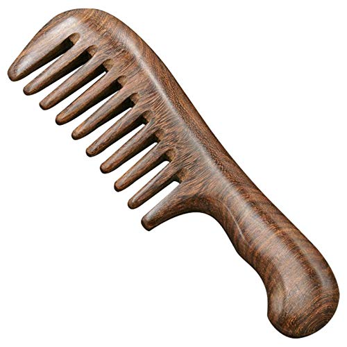 BEIEM Peine un dientes anchos en madera de sándalo pelo rizado peine en madera un dientes gruesos portátil herramienta para masaje cabello grueso