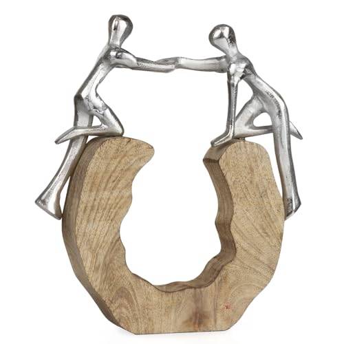 Moritz Moderne Dekofigur Hilfe und Zusammenhalt 22,5 x 3,5 x 25 cm abstrakt Silber Holzsockel...