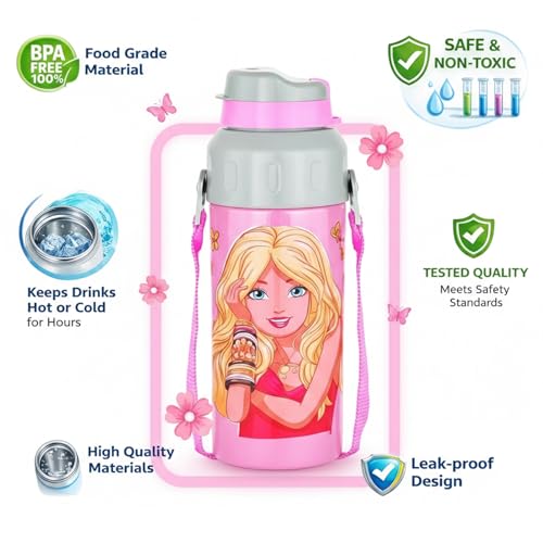 Image of Kids Meal Mate Beautiful Girl Stainless Steel Airtight Lunch Box 800ml and Sipmate Insulated Water Bottle 500ml