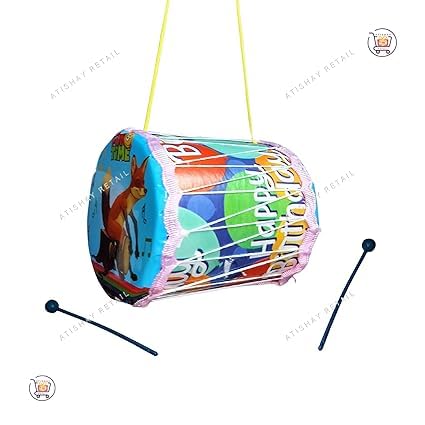 Prapti Mart Plastic Drum Dhol for Kids with 2 Sticks | Activity & Learning Toy | Girls and Boys | Dholak Drum | Perfect for Birthday Gift | Good Product | Multi-Colour | Size Small | Age 6 Month+ - Image 5 thumbnail