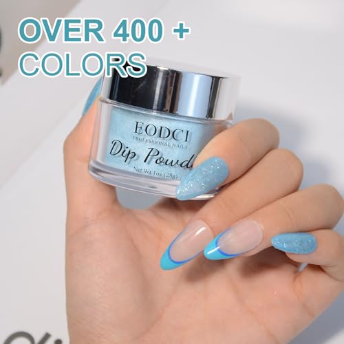 EODCI Nail Dip Dipping Powder,1 Oz/28g Sky Blue Glitter Color Dipping Powder French Nails Art Starter Manicure DIY Salon Home Gift for Women,No Need Nail Lamp Cured