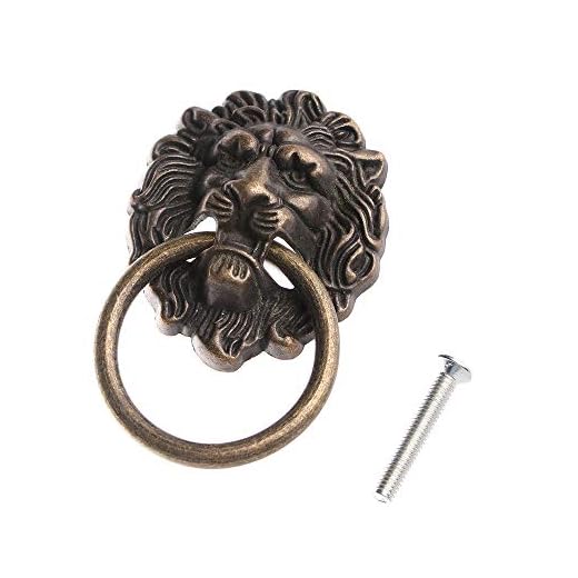 Cabinet Knobs Pulls Lion Head Ring Pulls Handle, Antique Bronze Ring Pull Handles L 2.6" x W 1.6",Screws