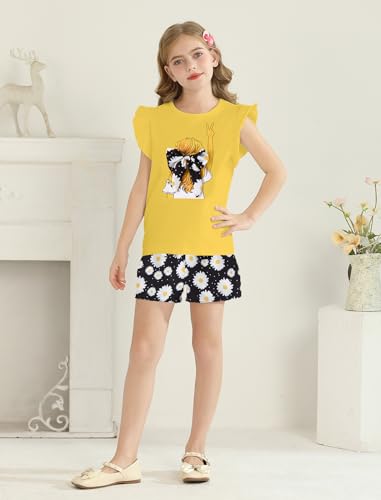 Image of Girls Summer Outfits Cute Sleeveless Top High Waisted Short Sets with Pockets Teen Girl Clothes Size 6-14 T