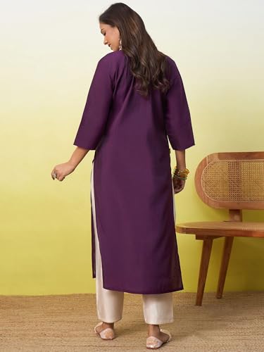 Image of Women's Embroidered Silk Straight Kurta Kurti | Below Knee Kurtas for Women Traditional Indian Wear Outfit Suitable Casual Festive Office Styling