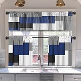 MCALK Navy Blue Kitchen Curtains Tiers and Valances Set 3 Piece for Windows Grey and Black Kitchen W