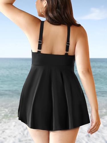 Plus Size Tankinis Ruffle Swim Top Tummy Control Swimsuits Two Piece Bathing Suits Swim Dress with Briefs3