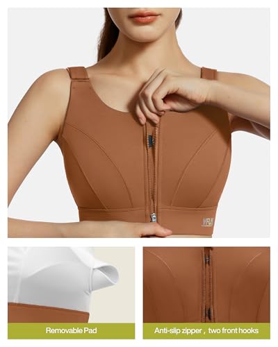 Image of Adjustable High Impact Sports Bras for Women Zip Front Full Coverage and Lift Padded Compression Tops