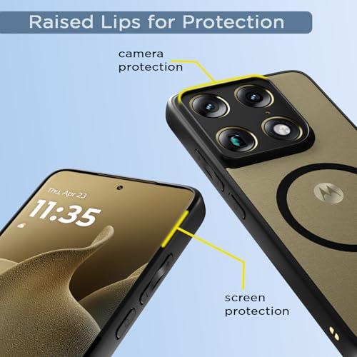 Image of Pikkme Back Cover for Motorola Moto Signature 5G Compatible with Mag-Safe | Shockproof Design | Hard Transparent Back Case (Black Mag-Safe)