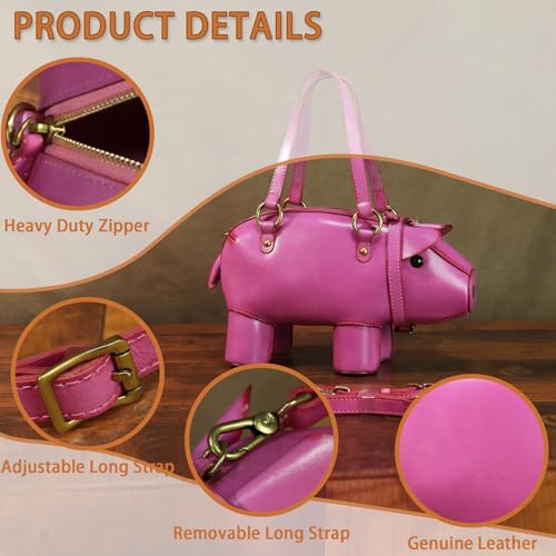 Genuine Leather Handbags for Women Cute Pig Shape Fashion Shoulder Bag Crossbody Bag Vintage Satchel Purses with Strap4