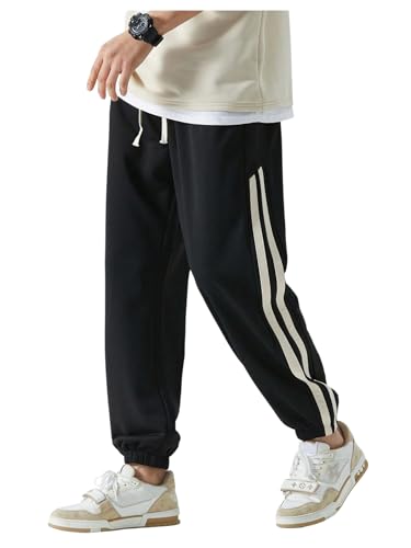 Verdusa Men's Striped Sweatpants Drawstring Waist Ative Pants Casual Joggers with Pockets
