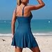 Womens One Piece Swim Dress Full Coverage Push Up Bathing Suit Hollow Out Tie Knot 2026 Fashion Swimsuit Sky Blue