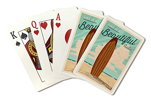Miramar Beach, Florida, Life is a Beautiful Ride, Surfbo Beach, Florida, Life is a Beautiful Ride, Surfboard, Letterpress (Playing Card Deck, 52 Cards, Poker Size with Jokers)