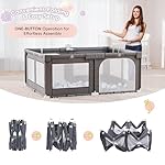 Xilingol 72" X 59" Foldable Playpen, Potable Baby Play Yard with Carry Bag, Baby Gate Playpen with Anti-Slip Suckers & Zipper Gates, Baby Fence Play Area with 4 Handlers & 50 Ocean Balls(Grey) - Image 2