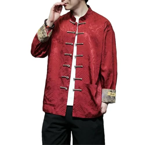 Chemise chinoise à manches longues pour homme avec col montant Tang