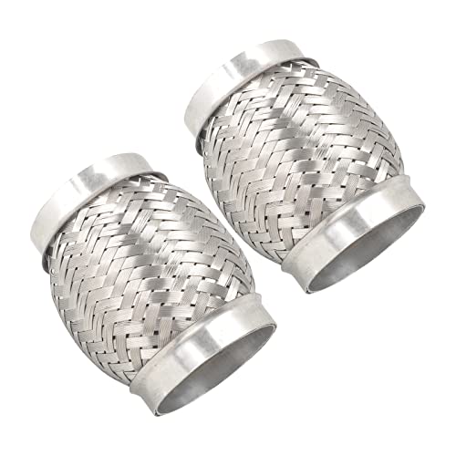 FGJQEFG 2PCS Exhaust Flex Pipe Stainless Steel Double Braid Long Heavy Duty 3Inch x 4Inch w/Ends 4 inch Long