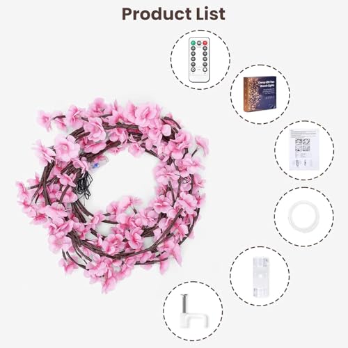 Image of Cherry Blossom LED Wall Tree Lights with Remote | USB Powered Decorative Fairy String Lights for Bedroom, Living Room, Home Decor, Romantic Lighting, Festival & Gift Decoration