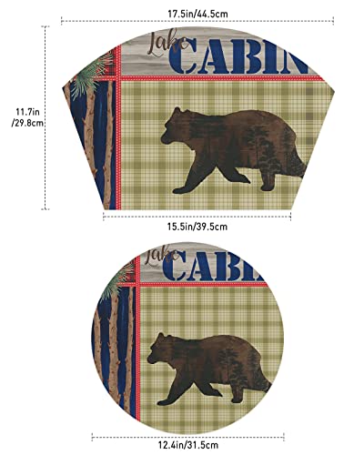 Wedge Placemats Set Of 4 With Centerpiece Round Mats, Forest Bear Silhouette Pine Needles Pine Cones Retro Buffalo Check Plaid Table Mats Durable Pvc Kitchen Mat Stain Resistant Table Cover For Dining #TOP5