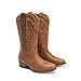 DREAM PAIRS Cowboy Boots for Women Cowgirl Western Mid Calf Boots Snip Toe Embroidered Stitched Low Chunky Heel Pull On Fashion Boots,Size 8,Tan,SDMB25005W-2