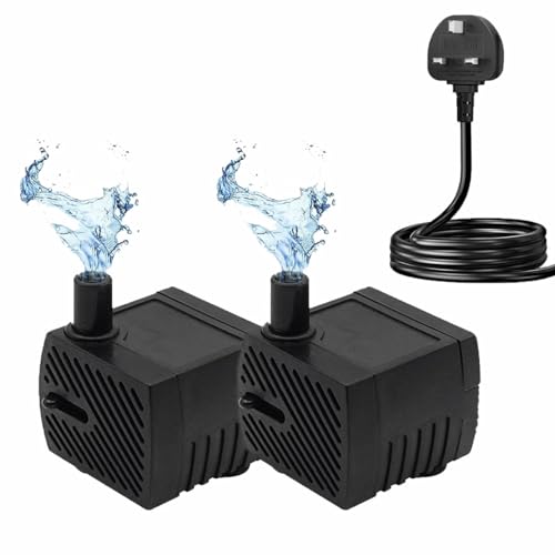GERUI 2Pcs Small Water Feature Pump, Small Submersible Water Pump 160L/H, 2.5W, Maximum Height of 0.45 m, Adjustable Ultra Silent Water Pump for Fish Tank, Pond, Pet Fountain, Aquarium, Hydroponics